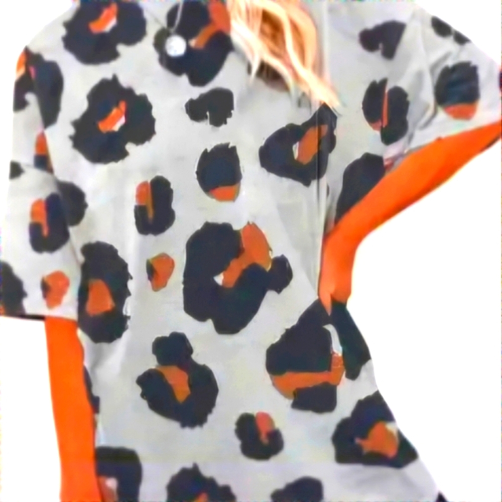Gray Short Sleeved Top with animal print